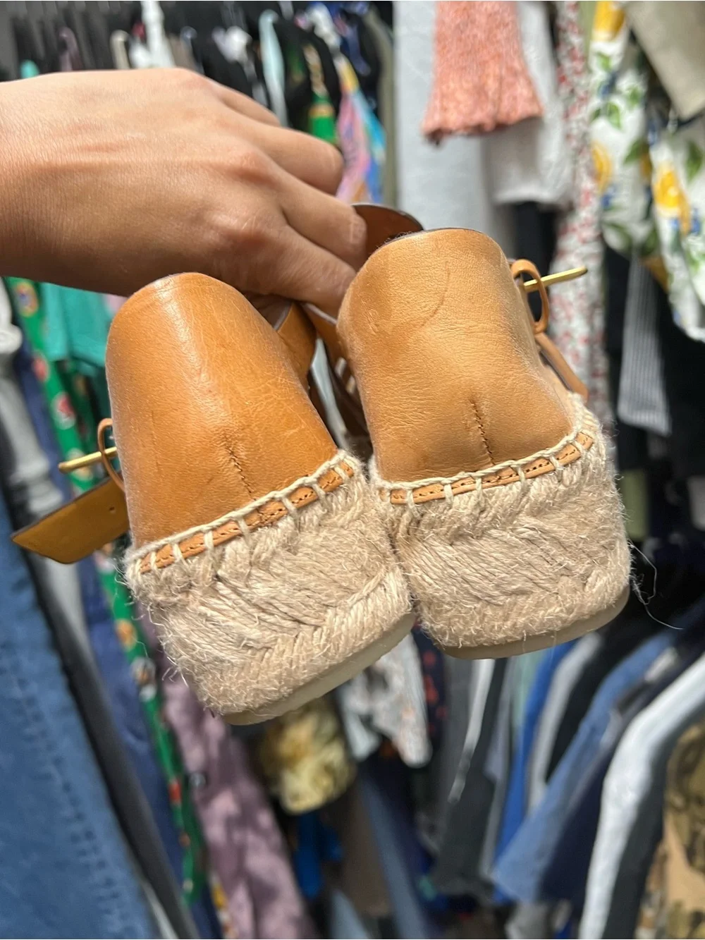 Tory Burch Tan Leather Strappy Espadrille Sandals